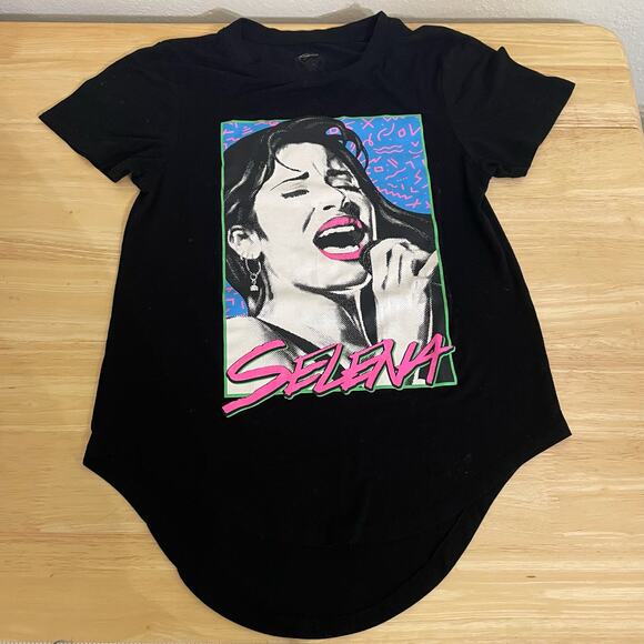 Selena Neon Graphic Black Babydoll Tee - Picture 1 of 2
